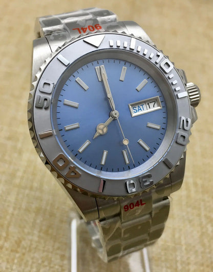 Reloj Automático 41mm – Movimiento NH36, Esfera Azul, Cristal de Zafiro, Bisel Cerámico, Fondo Transparente