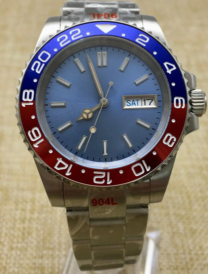 Reloj Automático 41mm – Movimiento NH36, Esfera Azul, Cristal de Zafiro, Bisel Cerámico, Fondo Transparente
