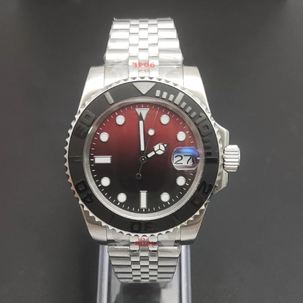 Reloj Automático 40mm NH35 – Esfera Degradada Negro-Rojo, Cristal de Zafiro, Acero Inoxidable