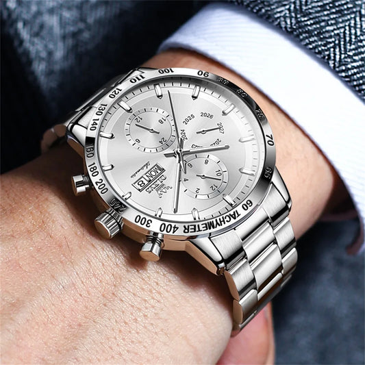 Reloj Automático Hombre 42.5mm – Multifunción con Calendario Completo, Acero Inoxidable, 40-44mm, 3ATM