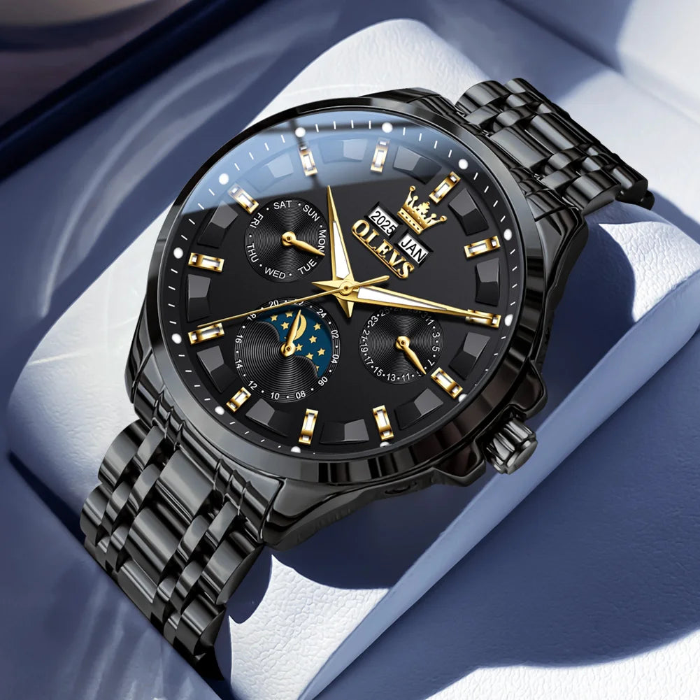 Reloj Automático Hombre 42.5mm – Mecánico de Lujo, Acero Inoxidable Dorado, Fase Lunar, Calendario Completo, Visualización de Semana, Impermeable 3ATM ⭐4.9 (176 Opiniones)