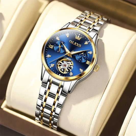 Reloj Automático para Mujer 32mm – Tourbillon, Indicador de Fase Lunar, Acero Inoxidable, 32mm, 3ATM.⭐4.8 (21 Opiniones)