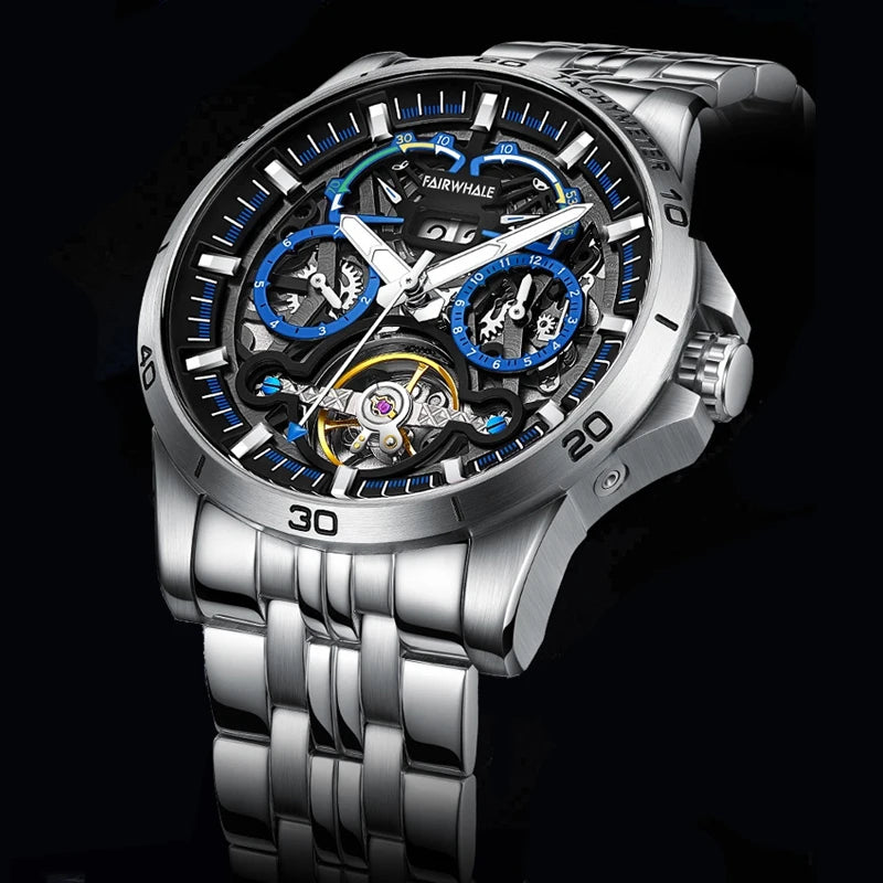 Reloj Automático Hombre – Mecánico Esqueleto, Tourbillon Decorativo, Acero Inoxidable, Calendario Completo, Impermeable 3ATM ⭐4.7 (148 Opiniones)