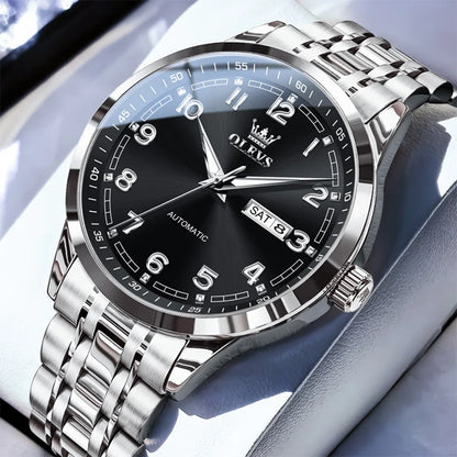 Reloj Automático Hombre 42mm – Acero Inoxidable, Calendario Completo y Día de la Semana, Luminiscente, 40-44mm, 3ATM