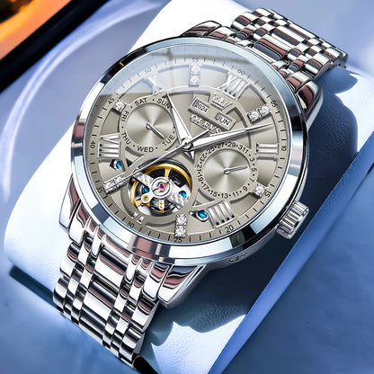Reloj Automático Hombre 42mm– Mecánico de Lujo, Tourbillon Decorativo, Acero Inoxidable, Calendario Completo, Impermeable 3ATM ⭐4.6 (152 Opiniones)