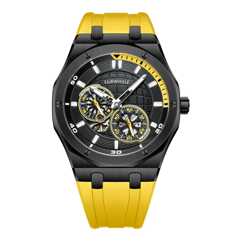 Reloj Automático Hombre 42mm – Mecánico Esqueleto, Correa de Goma Deportiva, Acero Inoxidable, Impermeable 3ATM ⭐4.7 (139 Opiniones)