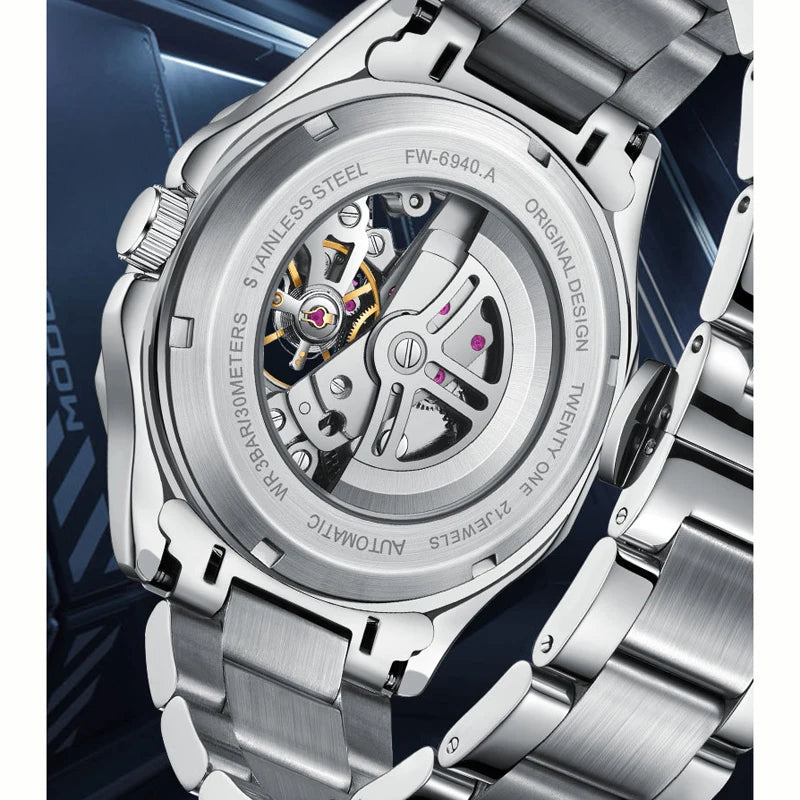 Reloj Automático Hombre 41mm – Mecánico Esqueleto, Caja Cuadrada, Acero Inoxidable, Correa de Cuero, Manecillas Luminiscentes, Impermeable 3ATM ⭐4.5 (163 Opiniones)