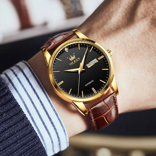 Reloj Automático Hombre 40mm – Mecánico Clásico, Correa de Cuero, Calendario Completo, Visualización de Semana, Impermeable 3ATM ⭐4.4 (162 Opiniones)