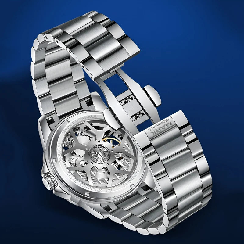 Reloj Automático Hombre 43mm – Mecánico Esqueleto con Esfera Tipo Hub, Acero Inoxidable, Luminiscente y Resistente al Agua