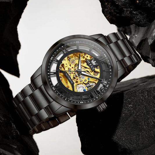 Reloj Automático Hombre 43,5mm – Esqueleto Transparente, Mecánico, Acero Inoxidable Negro, Manecillas Luminiscentes ⭐4.8 (165 Opiniones)