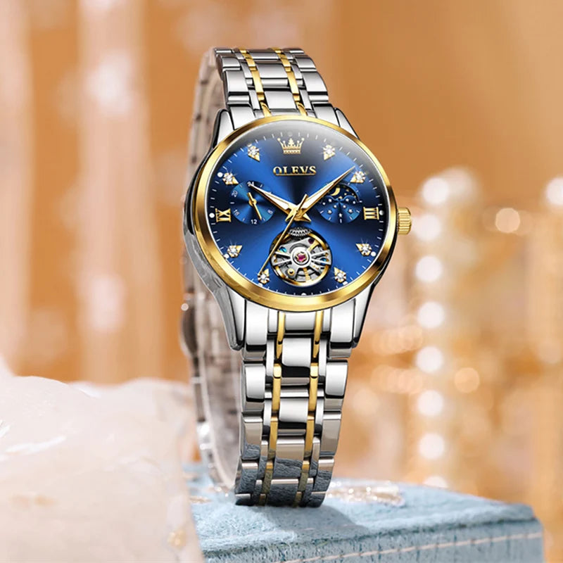 Reloj Automático para Mujer 32mm – Tourbillon, Indicador de Fase Lunar, Acero Inoxidable, 32mm, 3ATM.⭐4.8 (21 Opiniones)