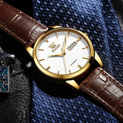 Reloj Automático Hombre 40mm – Mecánico Clásico, Correa de Cuero, Calendario Completo, Visualización de Semana, Impermeable 3ATM ⭐4.4 (162 Opiniones)