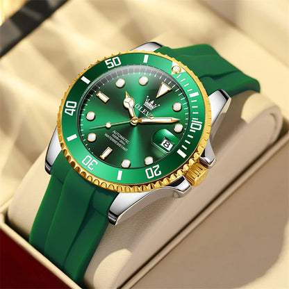 Reloj Automático Hombre 41mm – Mecánico con Correa de Silicona, Calendario Completo, Luminiscente y Resistente al Agua