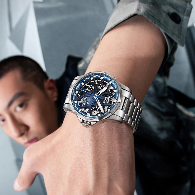 Reloj Automático Hombre 43mm – Mecánico Esqueleto con Esfera Tipo Hub, Acero Inoxidable, Luminiscente y Resistente al Agua