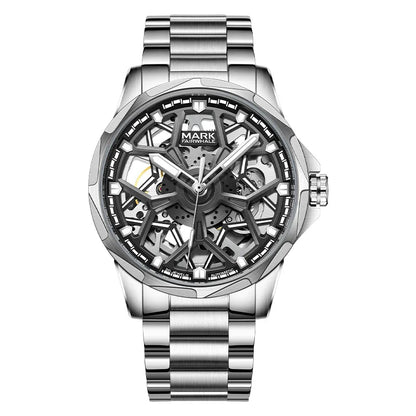 Reloj Automático Hombre 43mm – Mecánico Esqueleto con Esfera Tipo Hub, Acero Inoxidable, Luminiscente y Resistente al Agua
