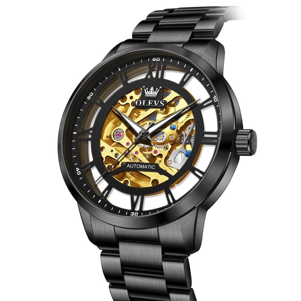 Reloj Automático Hombre 43,5mm – Esqueleto Transparente, Mecánico, Acero Inoxidable Negro, Manecillas Luminiscentes ⭐4.8 (165 Opiniones)