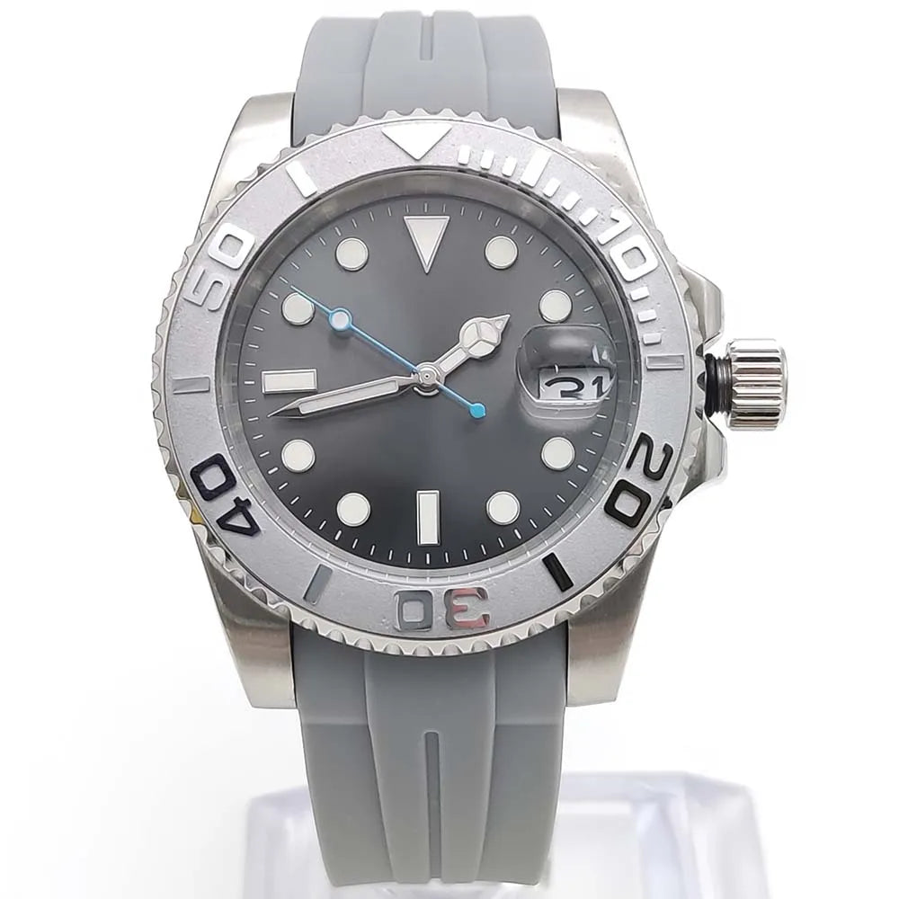 Reloj Automático 41mm – NH35 Japonés, Esfera Gris, Cristal de Zafiro, Correa de Caucho