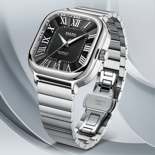 Reloj Automático Hombre 42mm – Mecánico de Acero Inoxidable, Caja Cuadrada, Calendario Completo y Resistente al Agua