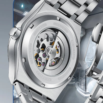 Reloj Automático Hombre 42mm – Esqueleto con Tourbillon, Acero Inoxidable, Manecillas Luminiscentes, 40-44mm, 3ATM