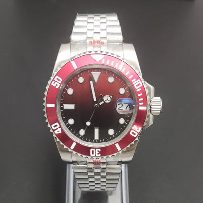 Reloj Automático 40mm NH35 – Esfera Degradada Negro-Rojo, Cristal de Zafiro, Acero Inoxidable