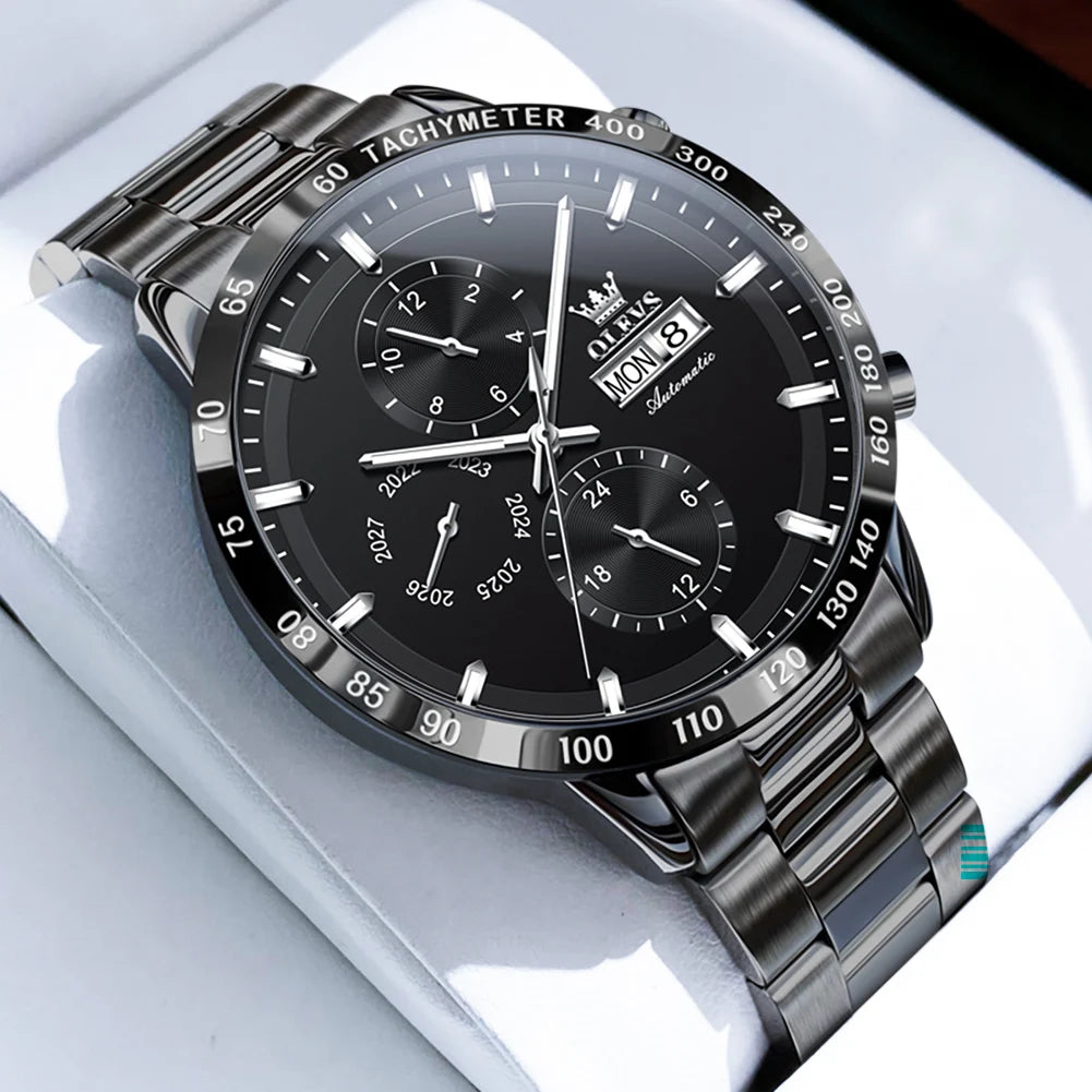 Reloj Automático Hombre 42.5mm – Multifunción con Calendario Completo, Acero Inoxidable, 40-44mm, 3ATM