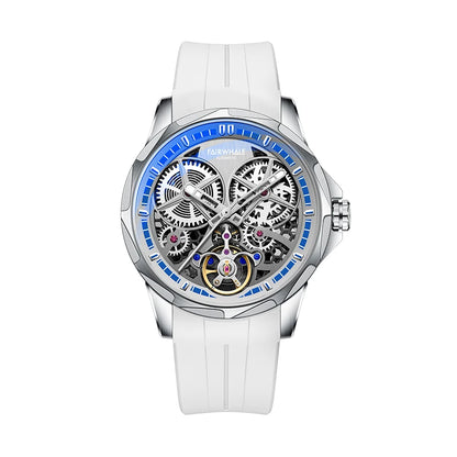 Reloj Automático Hombre 42mm – Mecánico Esqueleto, Tourbillon Decorativo, Caja Cuadrada, Correa de Silicona, Impermeable 3ATM ⭐4.7 (146 Opiniones)