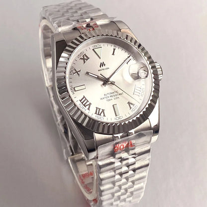 Reloj Automático de Buceo, 36mm/39mm, Esfera Sunburst Plata/Gris, Números Romanos, Cristal Zafiro, NH35A, 200M ⭐4.7 (158 Opiniones)