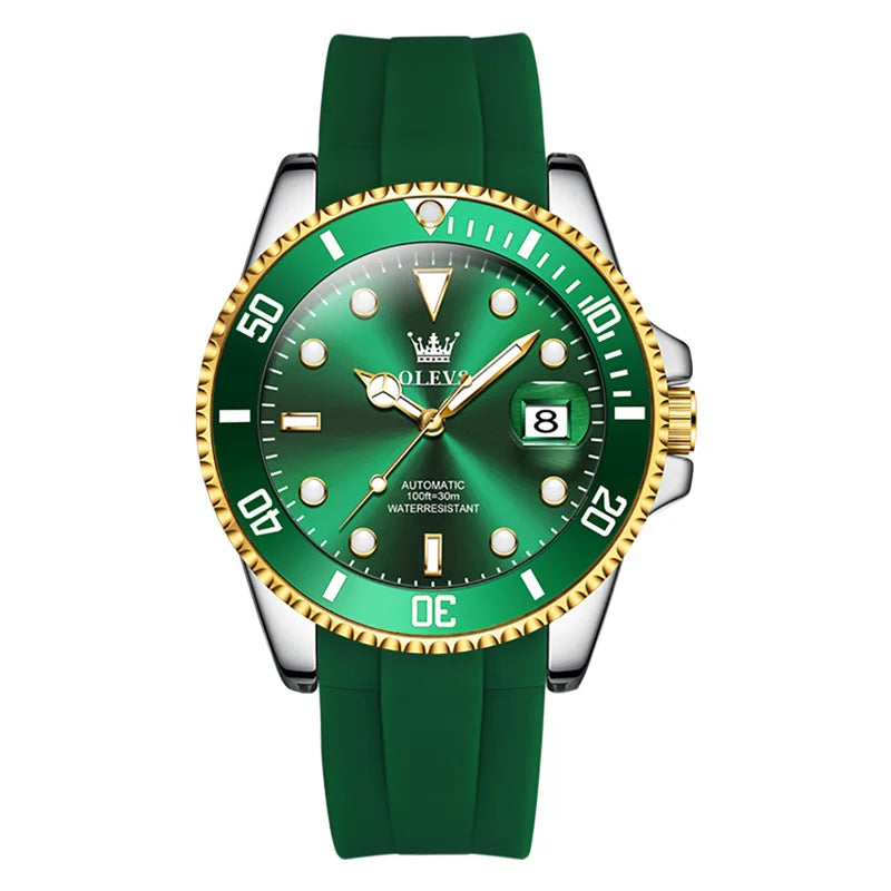 Reloj Automático Hombre 41mm – Mecánico con Correa de Silicona, Calendario Completo, Luminiscente y Resistente al Agua