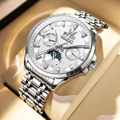 Reloj Automático Hombre 42.5mm – Mecánico de Lujo, Acero Inoxidable Dorado, Fase Lunar, Calendario Completo, Visualización de Semana, Impermeable 3ATM ⭐4.9 (176 Opiniones)