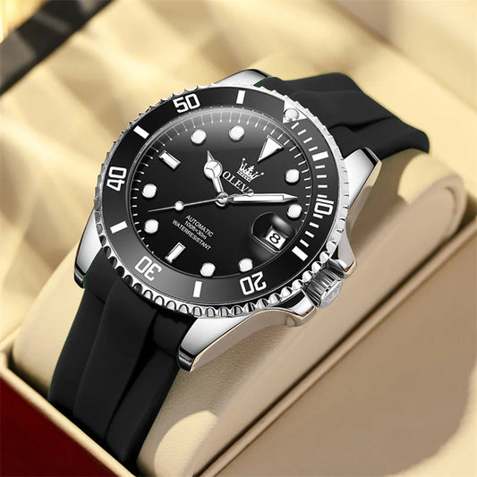 Reloj Automático Hombre 41mm – Mecánico con Correa de Silicona, Calendario Completo, Luminiscente y Resistente al Agua