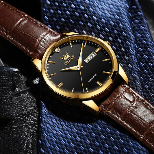 Reloj Automático Hombre 40mm – Mecánico Clásico, Correa de Cuero, Calendario Completo, Visualización de Semana, Impermeable 3ATM ⭐4.4 (162 Opiniones)