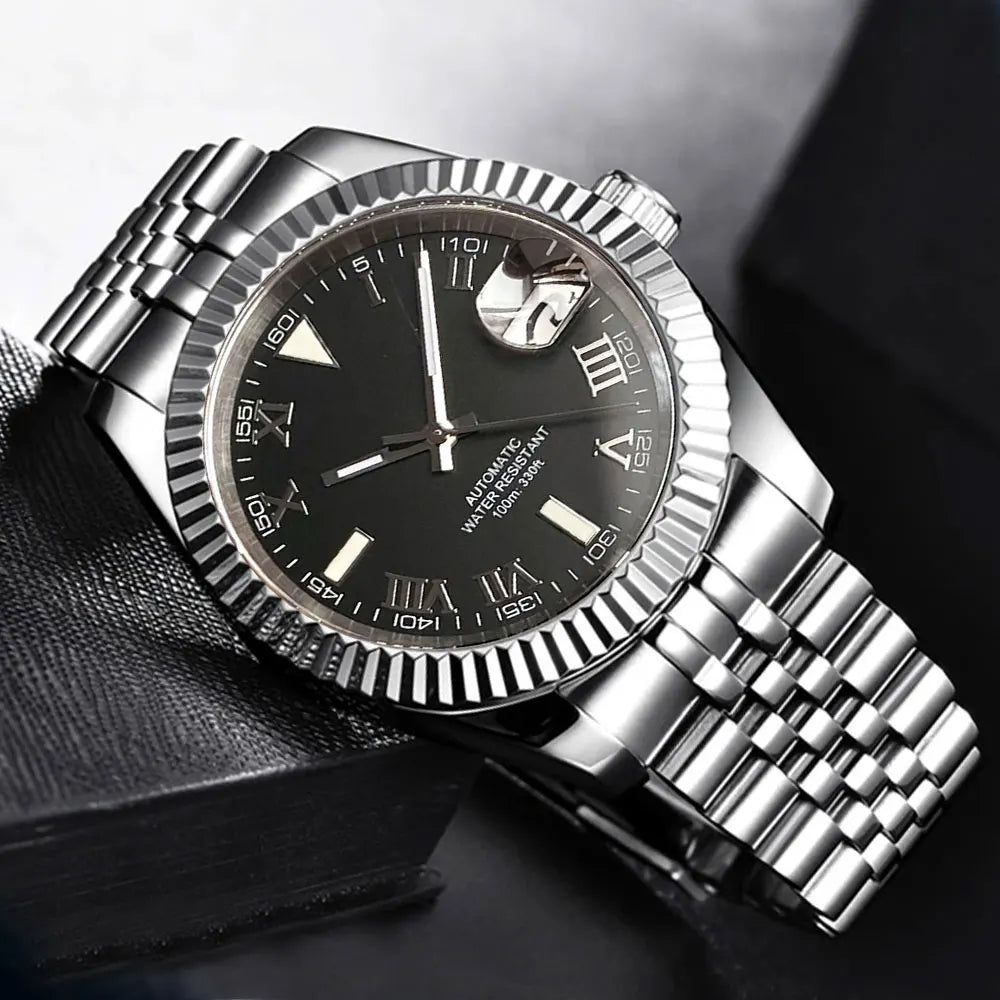Reloj Automático de Buceo, 36mm/39mm, Esfera Sunburst Plata/Gris, Números Romanos, Cristal Zafiro, NH35A, 200M ⭐4.7 (158 Opiniones)