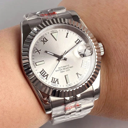 Reloj Automático de Buceo, 36mm/39mm, Esfera Sunburst Plata/Azul/Gris, Números Romanos, NH35A, Cristal Zafiro, 200M ⭐4.7 (165 Opiniones)