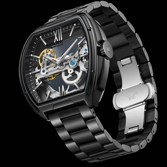 Reloj Automático Hombre 44x43 mm – Mecánico Esqueleto de Acero Inoxidable, Resistente al Agua, Caja Tonneau