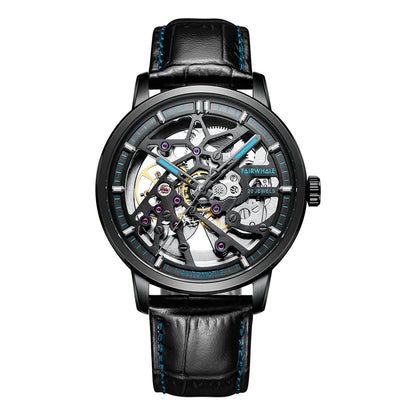 Reloj Automático Hombre – Esqueleto con Tourbillon, Acero Negro, Manecillas Luminiscentes, 40-44mm, 3ATM