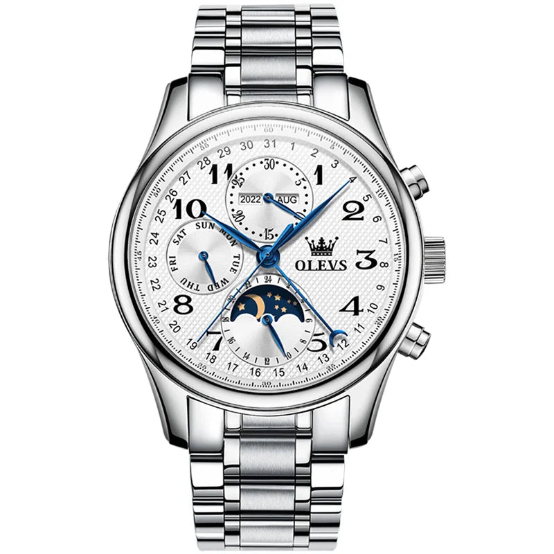 Reloj Automático Hombre 42mm – Multifunción con Fase Lunar, Calendario Completo, Acero Inoxidable, 40-44mm, 3ATM ⭐4.6 (174 Opiniones)