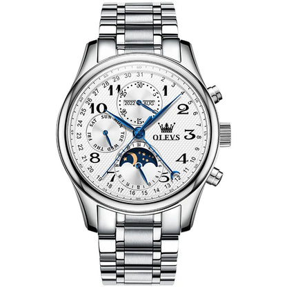 Reloj Automático Hombre 42mm – Multifunción con Fase Lunar, Calendario Completo, Acero Inoxidable, 40-44mm, 3ATM ⭐4.6 (174 Opiniones)