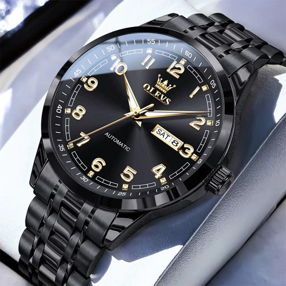 Reloj Automático Hombre 42mm – Acero Inoxidable, Calendario Completo y Día de la Semana, Luminiscente, 40-44mm, 3ATM