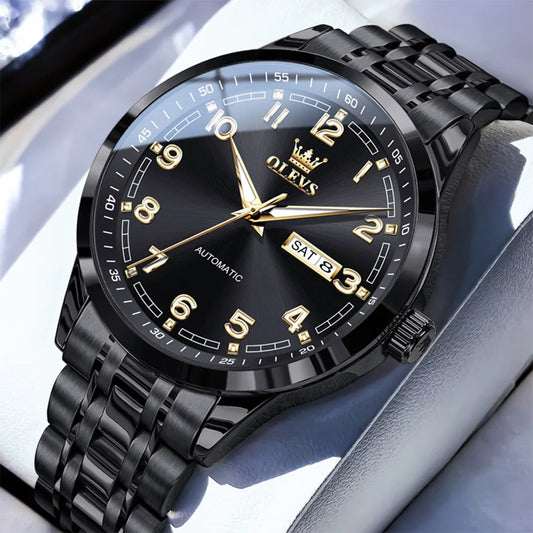 Reloj Automático Hombre 42mm – Acero Inoxidable, Calendario Completo y Día de la Semana, Luminiscente, 40-44mm, 3ATM