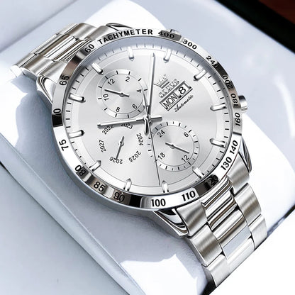 Reloj Automático Hombre 42.5mm – Multifunción con Calendario Completo, Acero Inoxidable, 40-44mm, 3ATM