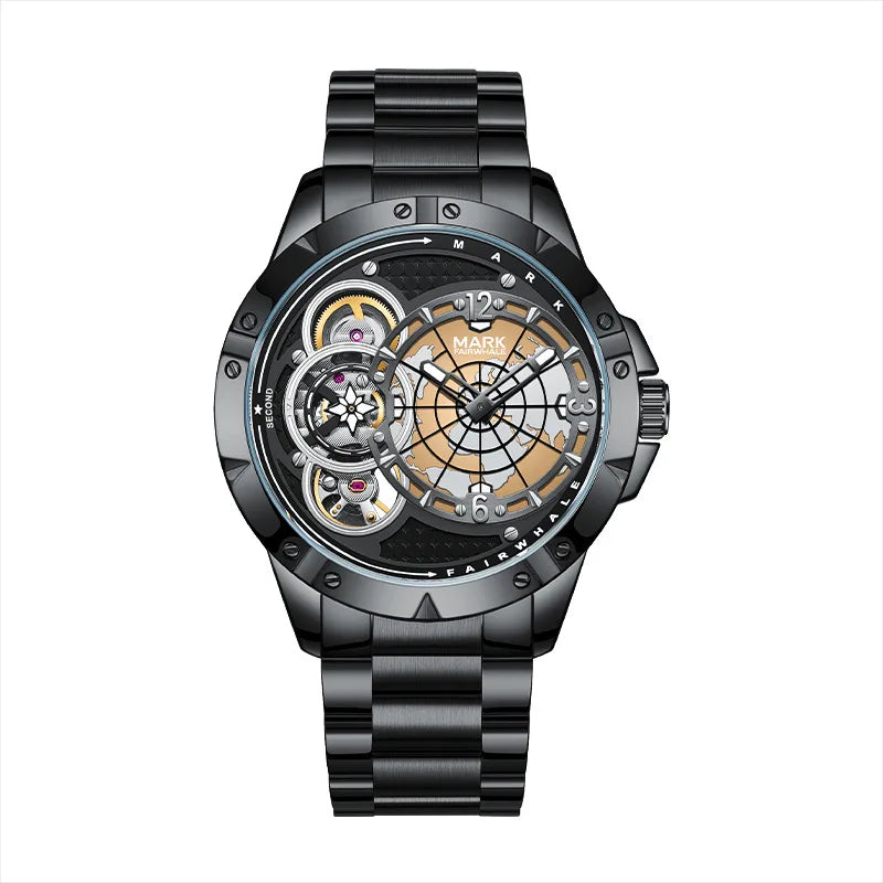 Reloj Automático Hombre 46mm – Mecánico Esqueleto, Luminiscente, Acero Inoxidable, Resistente al Agua, Estilo Deportivo y Casual