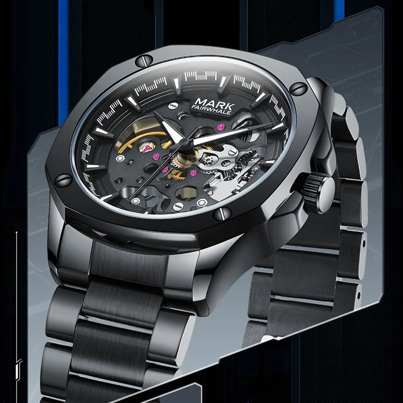 Reloj Automático Hombre 41mm – Mecánico Esqueleto, Caja Cuadrada, Acero Inoxidable, Correa de Cuero, Manecillas Luminiscentes, Impermeable 3ATM ⭐4.5 (163 Opiniones)