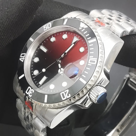 Reloj Automático 40mm NH35 – Esfera Degradada Negro-Rojo, Cristal de Zafiro, Acero Inoxidable