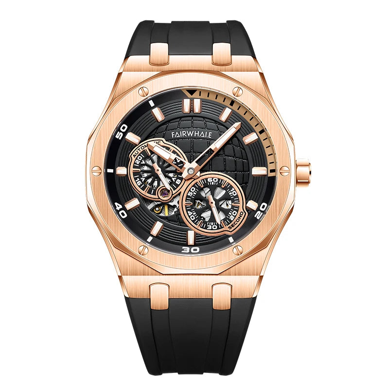 Reloj Automático Hombre 42mm – Mecánico Esqueleto, Correa de Goma Deportiva, Acero Inoxidable, Impermeable 3ATM ⭐4.7 (139 Opiniones)