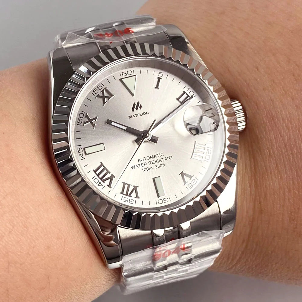 Reloj Automático de Buceo, 36mm/39mm, Esfera Sunburst Plata/Azul/Gris, Números Romanos, NH35A, Cristal Zafiro, 200M ⭐4.7 (165 Opiniones)