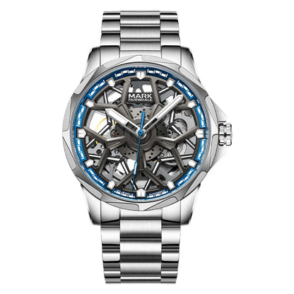 Reloj Automático Hombre 43mm – Mecánico Esqueleto con Esfera Tipo Hub, Acero Inoxidable, Luminiscente y Resistente al Agua