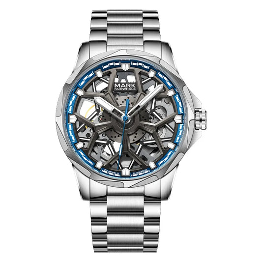 Reloj Automático Hombre 43mm – Mecánico Esqueleto con Esfera Tipo Hub, Acero Inoxidable, Luminiscente y Resistente al Agua
