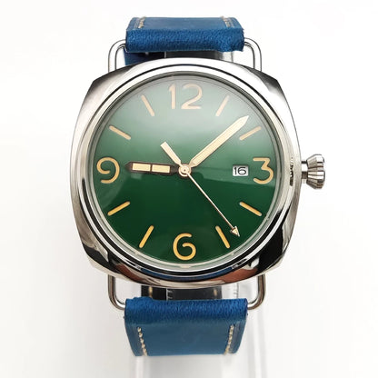 Reloj Automático Retro 45mm NH35 – Correa de Cuero, Esfera Verde Luminosa