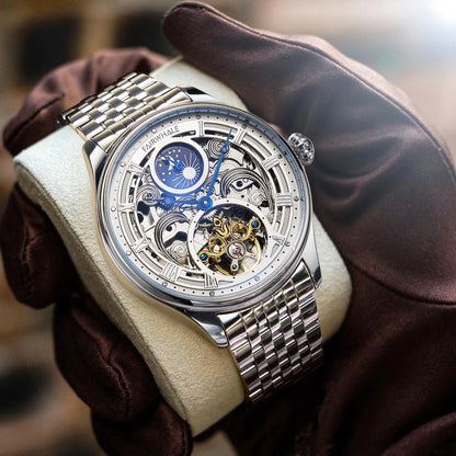 Reloj Automático Hombre 40mm – Mecánico Esqueleto, Fase Lunar, Acero Inoxidable, Impermeable 3ATM ⭐4.6 (119 Opiniones)