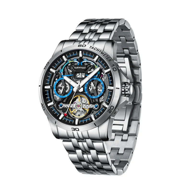 Reloj Automático Hombre – Mecánico Esqueleto, Tourbillon Decorativo, Acero Inoxidable, Calendario Completo, Impermeable 3ATM ⭐4.7 (148 Opiniones)